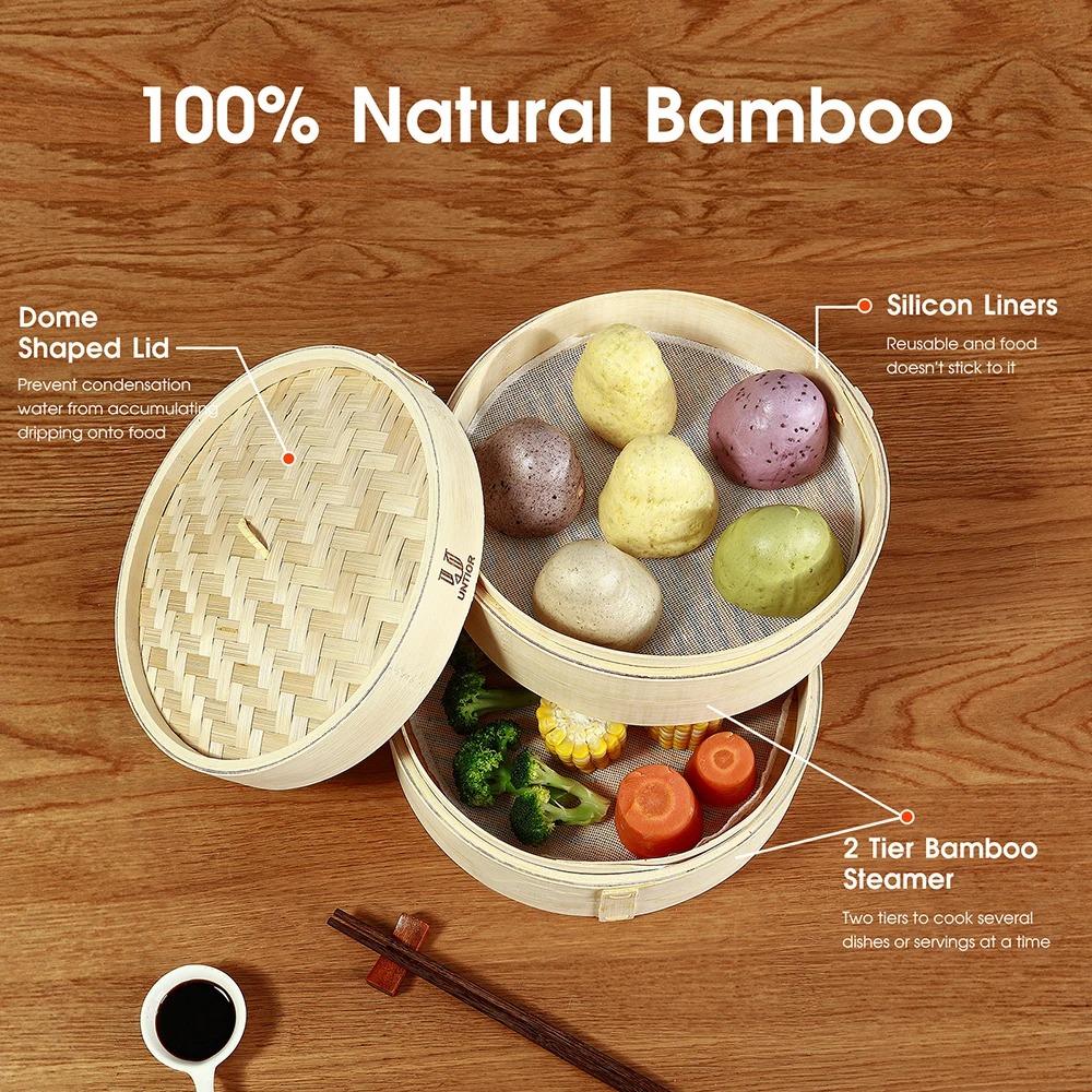 Bamboo Steamer Basket with Lid - Bao Steamer Bamboo บทวิจารณ์และราคา