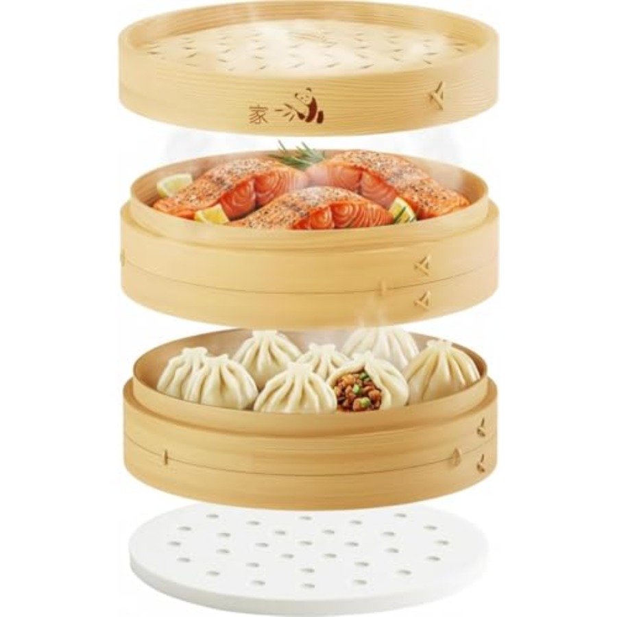 Bamboo Steamer Basket - 2-Tier - Bao Steamer Bamboo บทวิจารณ์และราคา