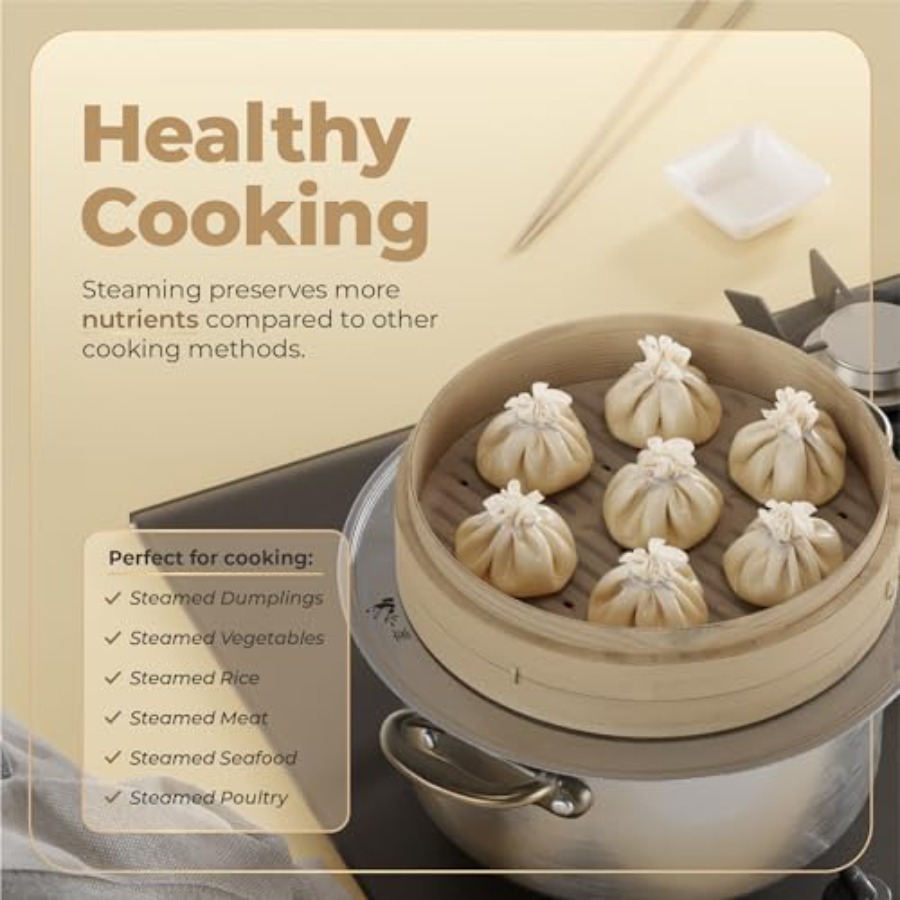 Bamboo Steamer Basket - 2-Tier - Bao Steamer Bamboo บทวิจารณ์และราคา